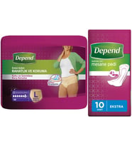 Depend Emici Külot Lohusa Pedi L - Large - Büyük Kadın (10 Lu)+Mesane Pedi Kadın Ekstra (10 Lu)