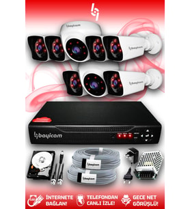 BAYICAM 8 Kameralı Kare 2 İç Kamera Set 2 TB HDD Full HD Gece Görüşlü Güvenlik Kamerası Sistemi