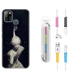 INFINIX Smart 4 5 6 Zero 8 S5 Pro Kılıf Kablo Koruma Spiral Silikon Star Woman 1332