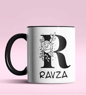 Kişiye Özel R Harfi Romantik Tasarım Siyah Renk Kupa (Siyah)
