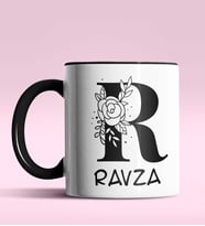 Kişiye Özel R Harfi Romantik Tasarım Siyah Renk Kupa (Siyah)