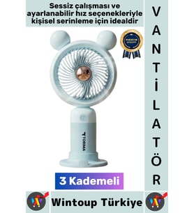 #Vantilatör Sessiz Yoğun Üflemeli 3 Kademeli Telefon Stantlı Şarjlı Şık Mini Masa El Fanı Vantilatör