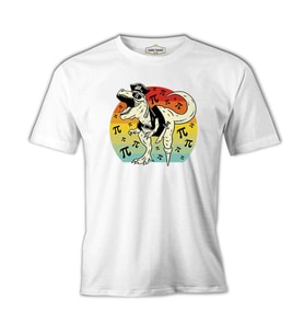 Pirate Dinosaur with Pi Background Beyaz Erkek Tshirt