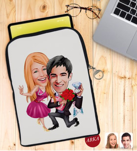 BK Gift Kişiye Özel Sevgililer Karikatürlü Taşınabilir Koruyucu Tablet Kılıfı & Organizer Çanta - Siyah-9