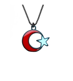 Ay Yıldız Kırmızı Beyaz Kolye (Gümüş)