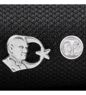 Ay Yıldız Atatürk 925 Ayar Gümüş Rozet Yaka İğnesi