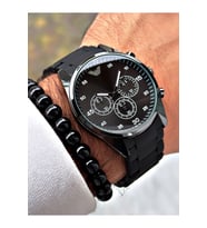 Premium Tasarım Silikon Kordon Exclusive Serisi Metal Kasa Erkek Kol Saati-Bileklik Hediyeli