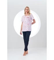 PJS Kadın Desenli Önden Düğmeli Kısa Kollu Pijama Takım