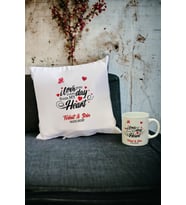 Sevgiliye Hediye Kupa Bardak ve Yastık Set 036 (Beyaz)
