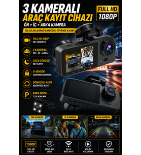 3 Kameralı Full HD Araç İçi Kamera Sistemi