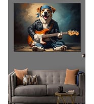 Gitar Çalan Gözlüklü Cool Köpek Dekoratif Kanvas - Mdf Ahşap Tablo