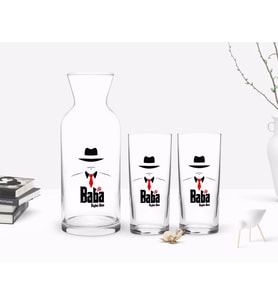 BK Gift Kişiye Özel Renkli Baskılı Godfather Baba Tasarımlı İkili Rakı Bardağı ve Karaf Hediye Seti-17 (Model 1)
