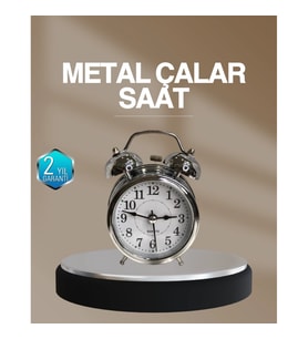 Mey İthalat® Dekoratif Yuvarlak Gümüş Sessiz Işıklı Masa Üstü Çalar Saat Alarmlı ve Şık Tasarım