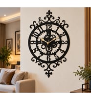 Dekoratif Dişli Çarklı Vintage Duvar Saati – Siyah MDF 30x40 cm 3 mmLazer Kesim