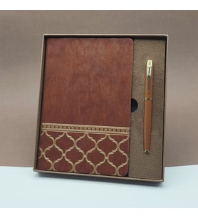 MOBGİFT Alt Kısmı Mozaik Desenli Kutulu Deri Defter Kalem Seti