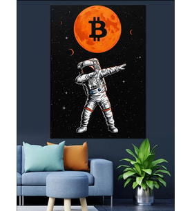 Bitcoin Ve Dans Eden Astronot Dekoratif Kanvas - Mdf Ahşap Tablo