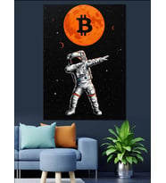 Bitcoin Ve Dans Eden Astronot Dekoratif Kanvas - Mdf Ahşap Tablo