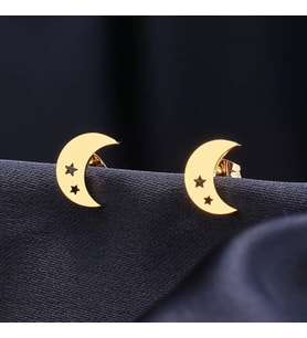 Kişiye Özel 925 Ayar Gümüş Ay Yıldız Küpe (Gold)