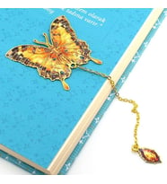 Renkli Bahar Çiçekleri Tonları Kelebek Altın Rengi Metal Kitap Ayracı Zincirli AY005