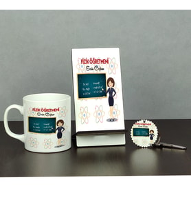 Fizik Öğretmenine Hediye Üçlü Set (Kupa + Telefon Standı + Anahtarlık)