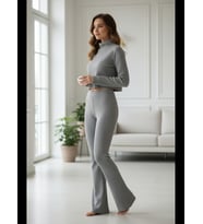 Fantezia Night Kadın Siyah Fitilli Eşofman Takımı – Crop Uzun Kollu Üst & Paça Pantolon, Şık Günlük Set