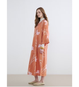 LCW Modest Pembe V Yaka Etnik Desenli Kaftan Elbise