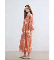 LCW Modest Pembe V Yaka Etnik Desenli Kaftan Elbise