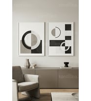 Modern Geometrik Soyut Sanat Kompozisyonları 2’li Ahşap Çerçeveli Tablo Seti