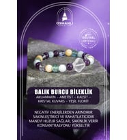 Balık Burcu Bileklik Akuamarin, Ametist, Kalsit, Kristal Kuvars, Yeşil Florit