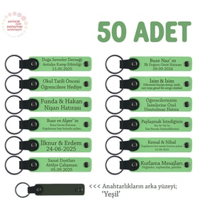 Özel Organizasyonlar İçin, 50'li Set, Kişiye Özel Yazılı Deri Hatıra Anahtarlık, F Yeşil & Yeşil (Fıstık Yeşili)