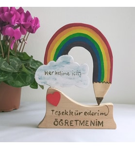 Woodensea Öğretmenler Günü Yazılı Ahşap Biblo El Yapımı (Çok Renkli)
