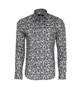 Çiçek Desenli Slim Fit Koyu Gri Erkek Gömlek - Wessi