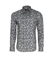 Çiçek Desenli Slim Fit Koyu Gri Erkek Gömlek - Wessi (Siyah)