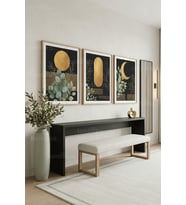 Modern Botanik Geometrik Altın Detaylı 3’lü Ahşap Çerçeveli Tablo Seti