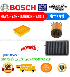 Bosch Filtre Bakım Seti BMW 3 SERİSİ E36 328 i Benzin 1996-1998 Klimalı Hava + Yağ F. + Polen Filtre Purflux
