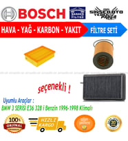 Bosch Filtre Bakım Seti BMW 3 SERİSİ E36 328 i Benzin 1996-1998 Klimalı Hava + Yağ F. + Polen Filtre Purflux