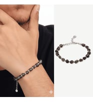 Gümüş Renk Metal Zincirli Dorika Top Süslemeli Amorf Dumanlı Kuvars Doğaltaş Erkek Bileklik