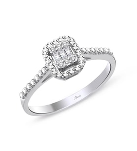 0.20 Ct Kalemli Tasarım Baget Kare Tektaş Yüzük (Beyaz)