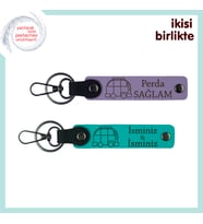 Karavan Figürlü Deri Set , Yolda Olmayı Sevenlere Anlamlı Hediye, Mor Menekşe-Koyu Turkuaz