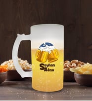 BK Gift Kişiye Özel İsimli Buzlu Cam Bira Bardağı 50cl-100 (Beyaz)