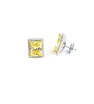 Sky Diamond Yellow Sitrin Taşlı 925ayar Gümüş Üzerine Beyaz Altın Kaplama Baget Tek Taş Küpe