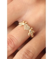 Zirkon Taşlı Gold Renk Kalp ve Kuş Figürlü Ayarlanabilir Kadın Yüzük (Altın)