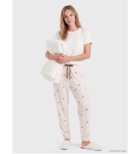 LCW DREAM Ekru Beli Lastikli Desenli Kadın Jogger Pijama Altı