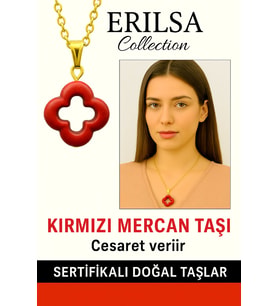 Sertifikalı Gold Yonca Model Kırmızı Mercan Taşı Kolye Cesaret Verir (Çok Renkli)