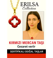 Sertifikalı Gold Yonca Model Kırmızı Mercan Taşı Kolye Cesaret Verir (Çok Renkli)
