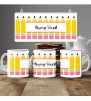 Öğretmenler için İsimli Kupa Bardak Hediyes, Kalem Tasarımlı Hediyelik İsimli Bardak, Beyaz, 330ml (Doğal Beyaz)