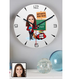 Kadın Matematik Öğretmenine Kişiye Özel Hediye Karikatürlü Duvar Saati