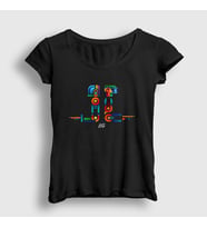 Presmono Kadın Siyah Robots Daft Punk T-Shirt 293588tt