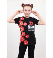 Toontoy Unisex Çocuk 23 Nisan Baskılı Tişört (Siyah)