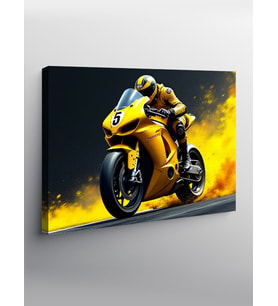 Kanvas Tablo Sarı Yarış Motoru